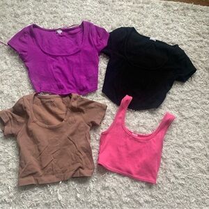 Bundle of 4 Garage Crop Top Tank Top Sz XS: Black, Pink, Purple, Mauve-Brown